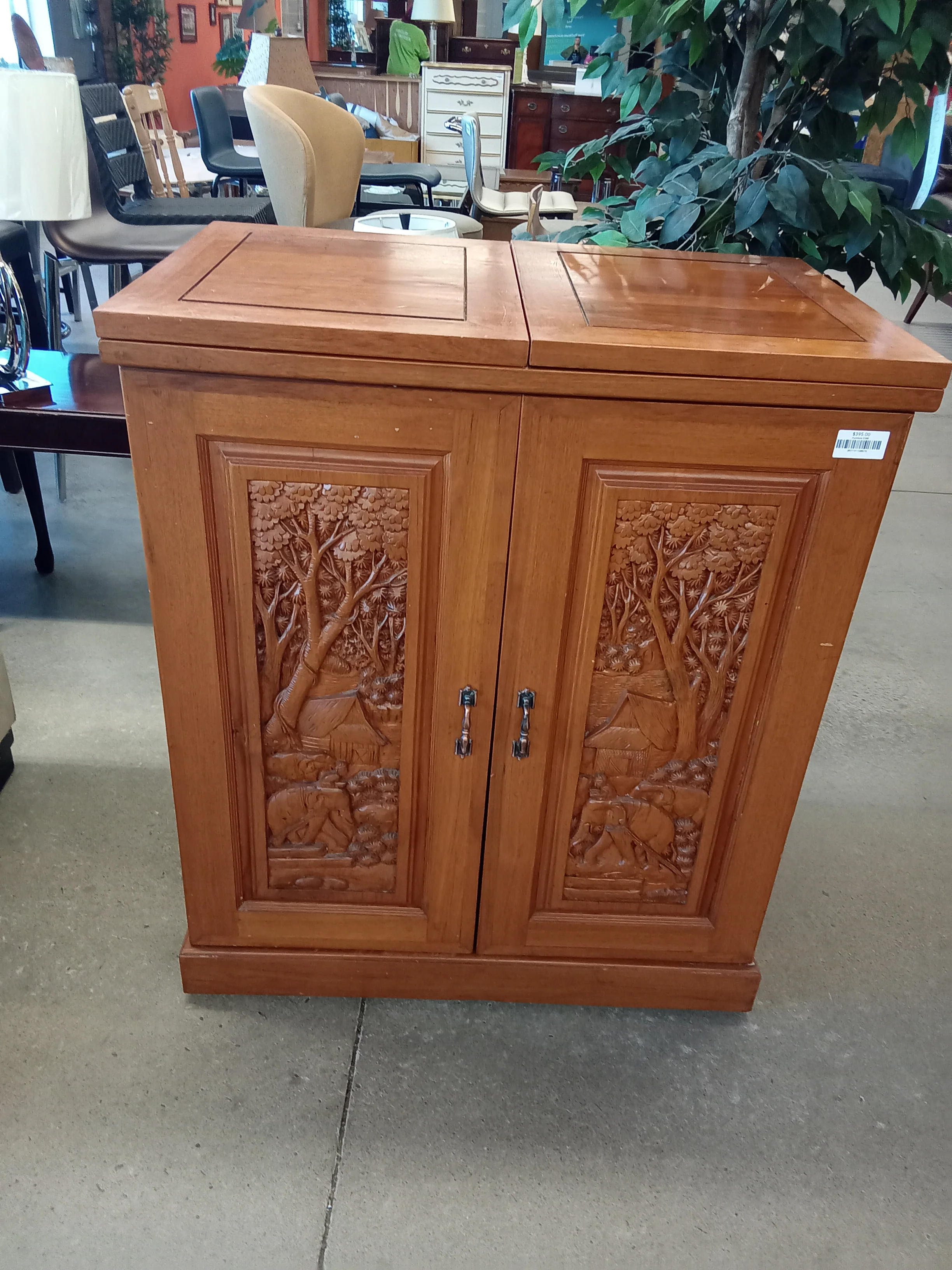 Beautiful Hand-Craved Wooden Wine Bar Cabinet - Image 2