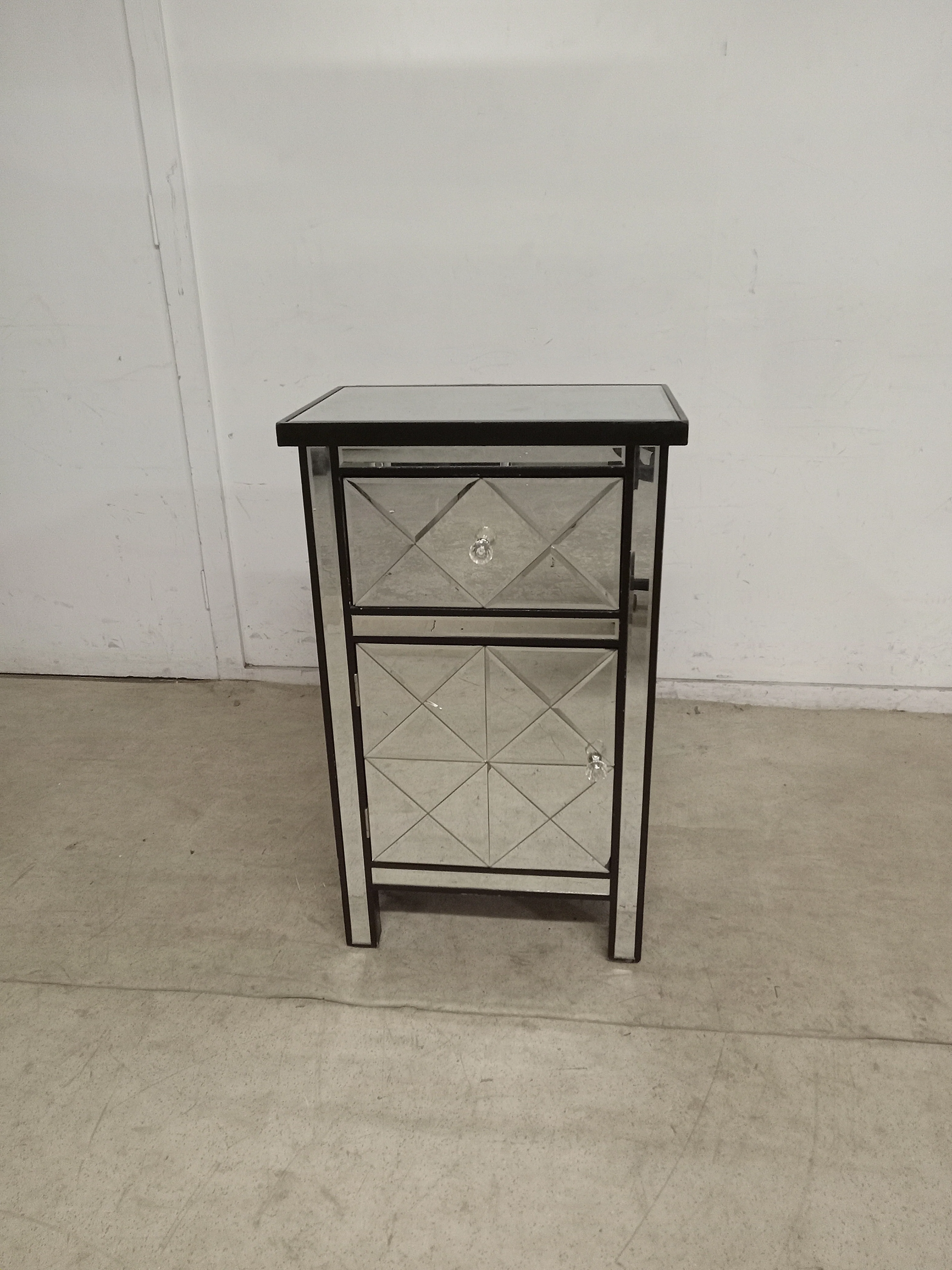 32.7" Black Wood Tall Accent Cabinet with Mirror Drawer and Door