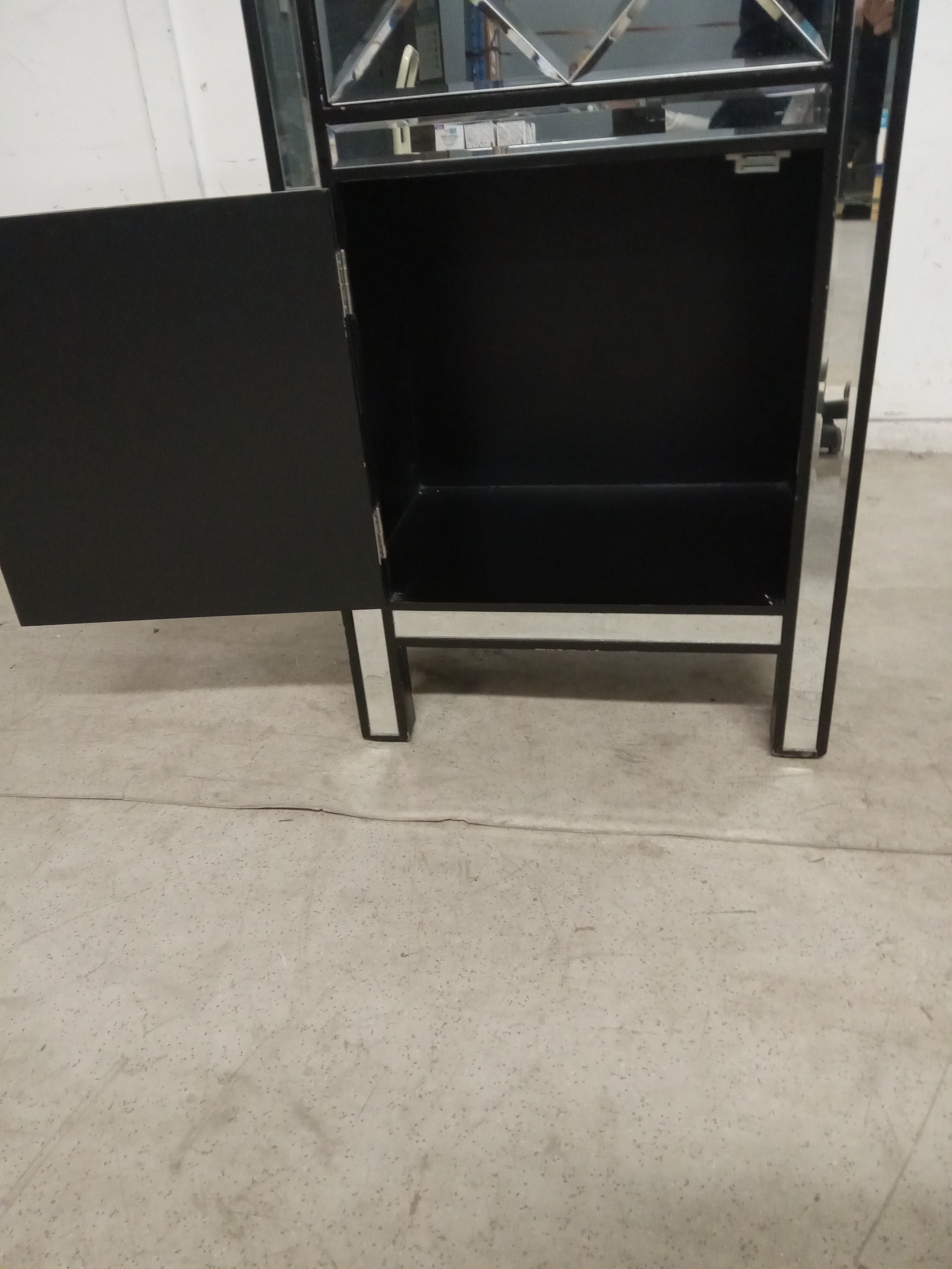 32.7" Black Wood Tall Accent Cabinet with Mirror Drawer and Door - Image 2