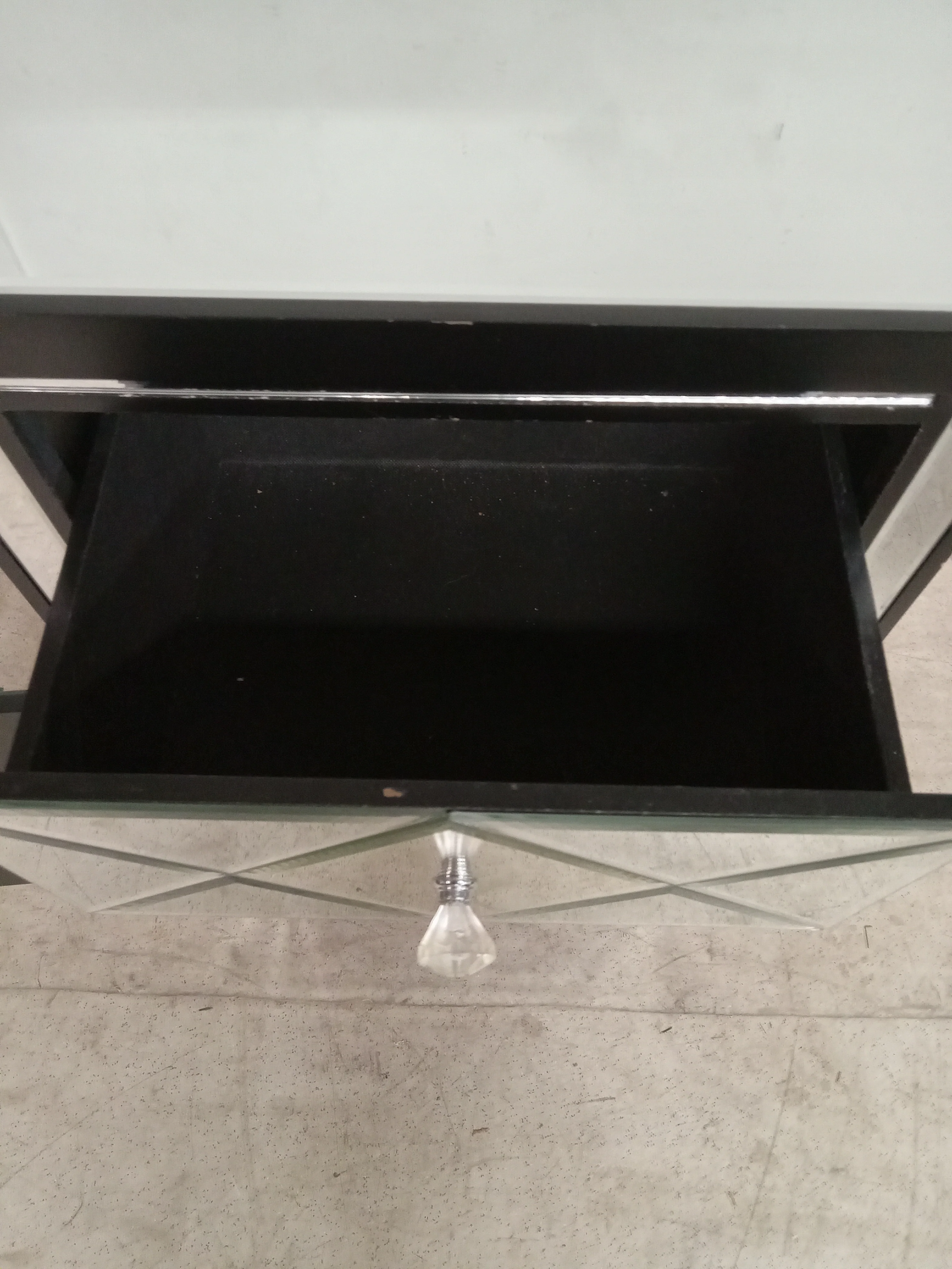32.7" Black Wood Tall Accent Cabinet with Mirror Drawer and Door - Image 3