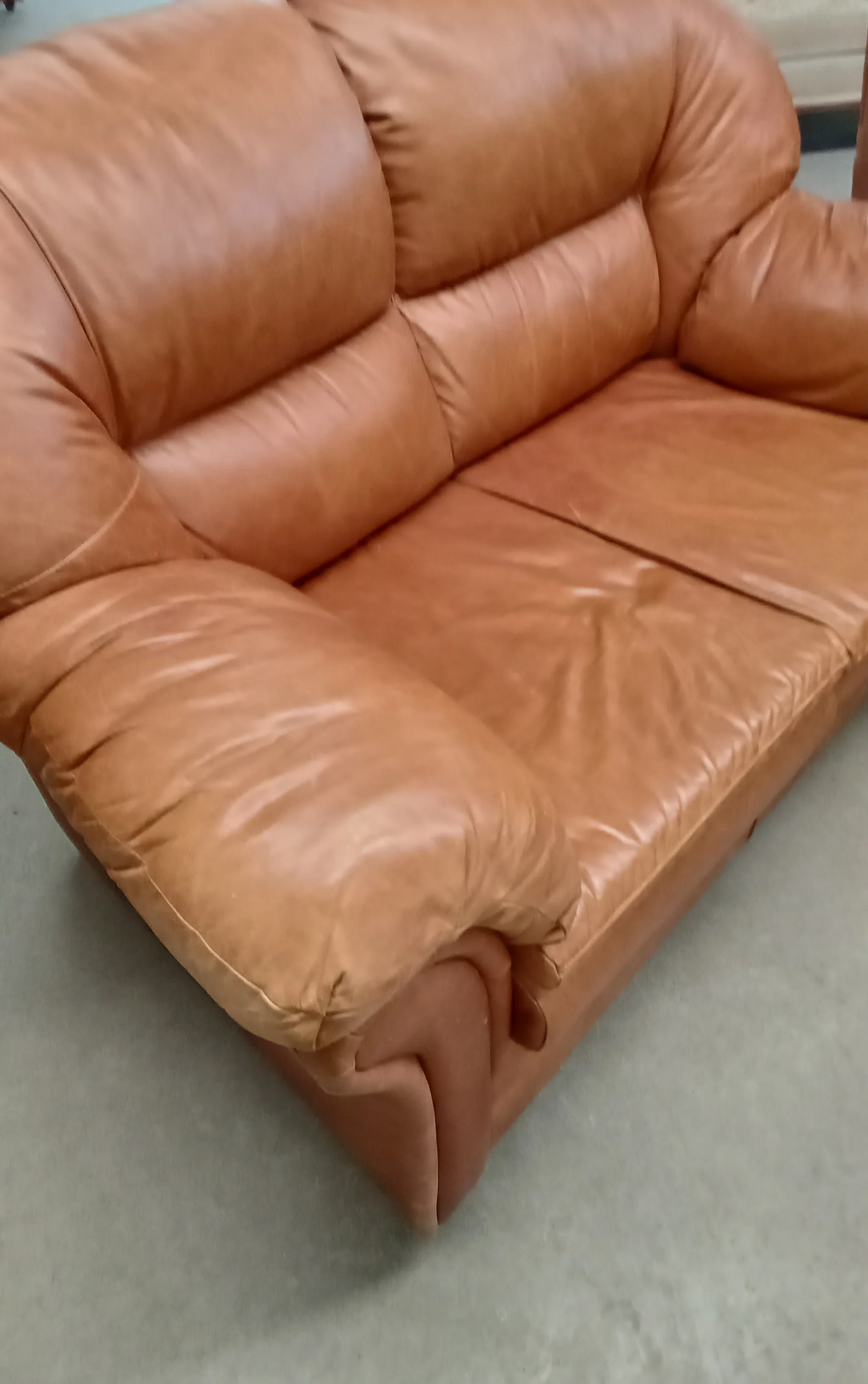 61"W Brown Leather Love Seat - Image 2