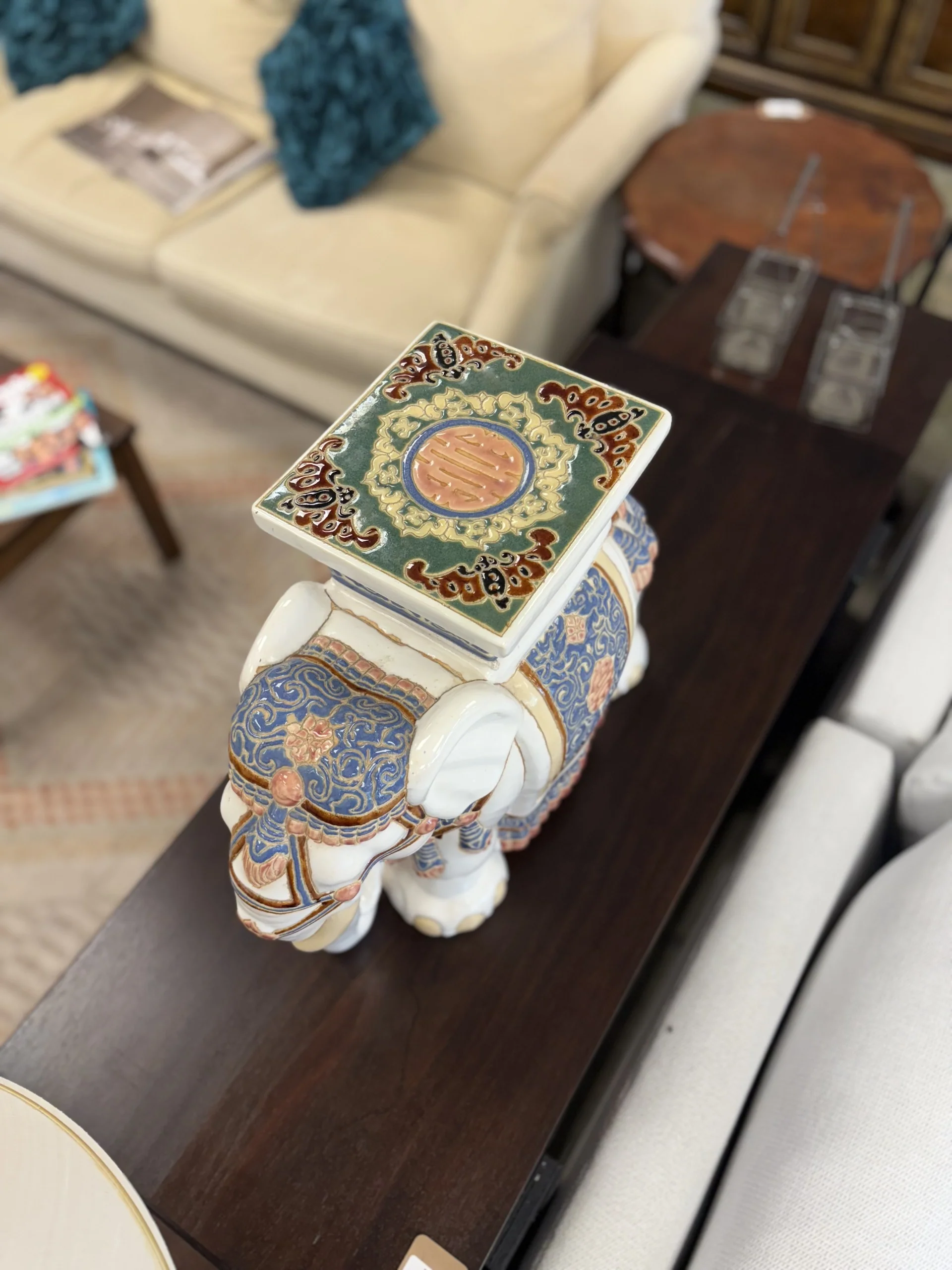 8- Inch Glazed Ceramic Elephant 1970s - Image 2