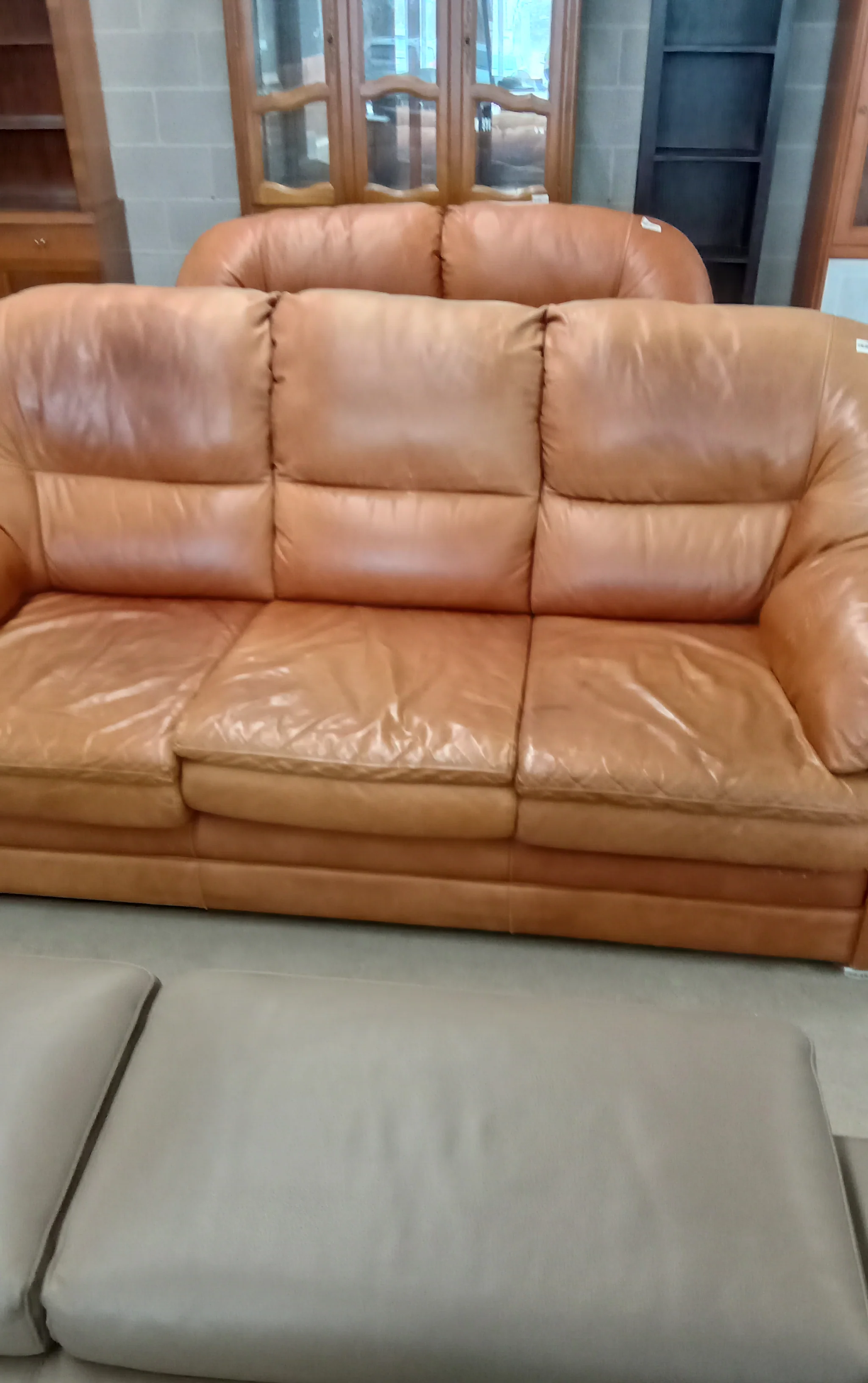 84"W Brown Leather 3-Seat Sofa