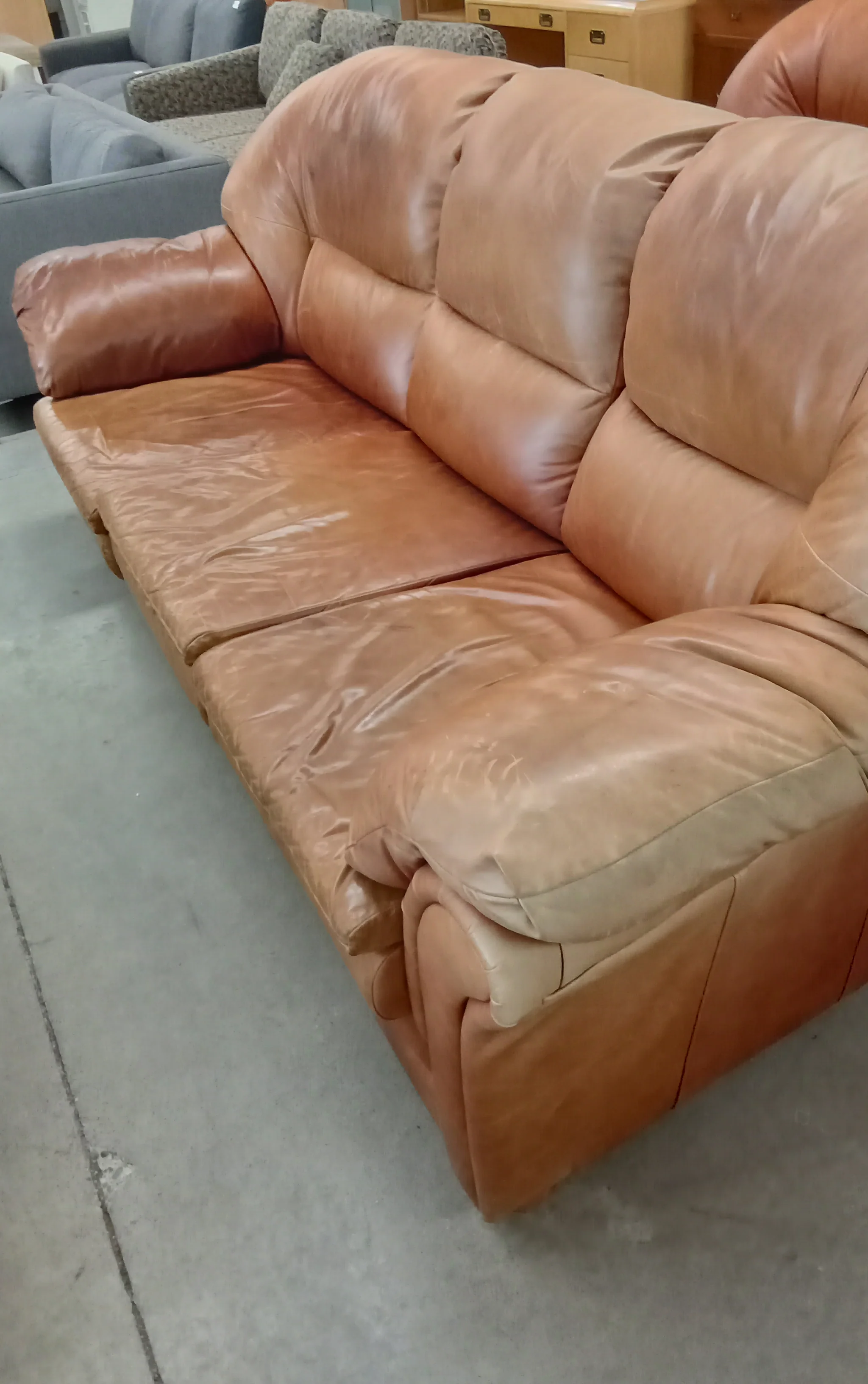 84"W Brown Leather 3-Seat Sofa - Image 3