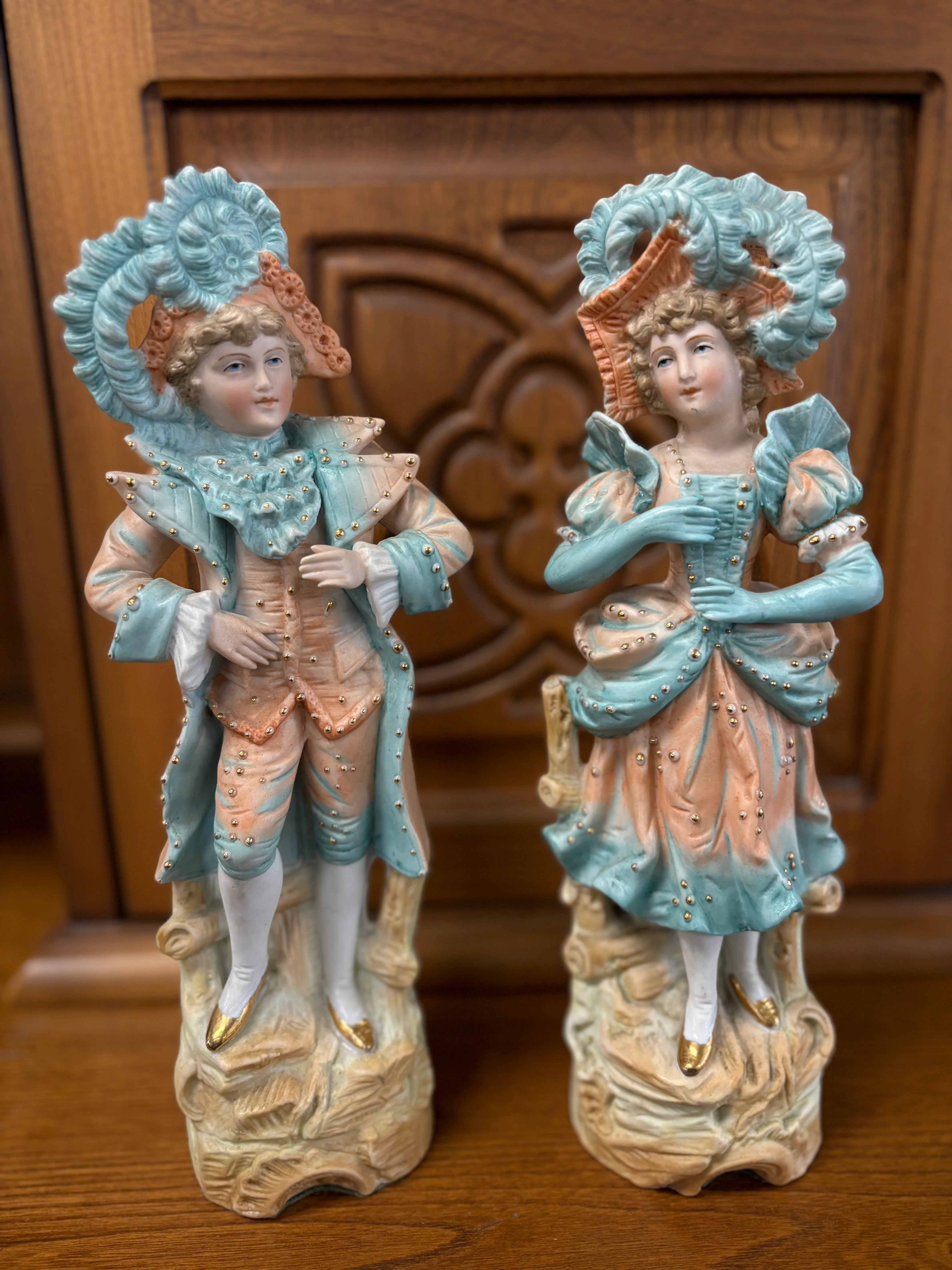 Antique German Bisque Peach/Teal Figurine - Image 2