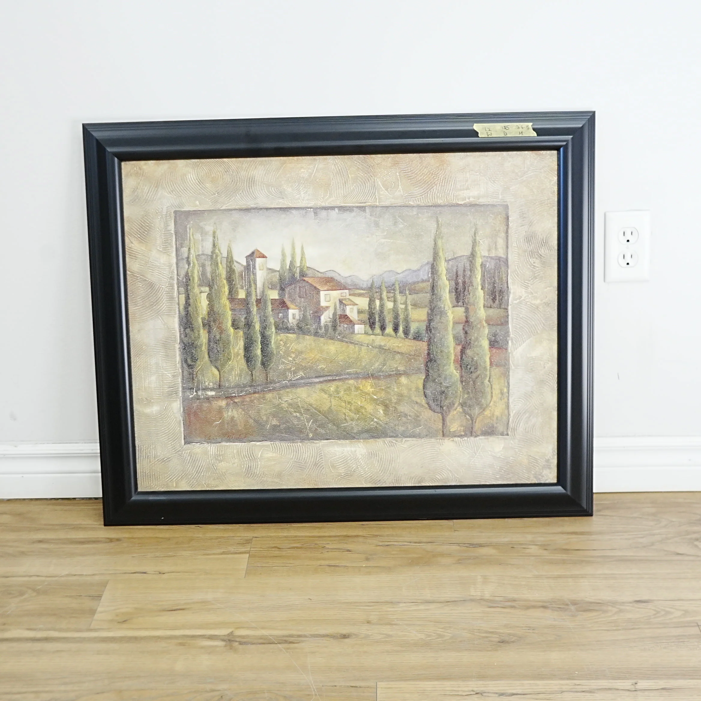 12×1×27‑Inch Framed Artwork, Mediterranean Landscape, Cypress Trees
