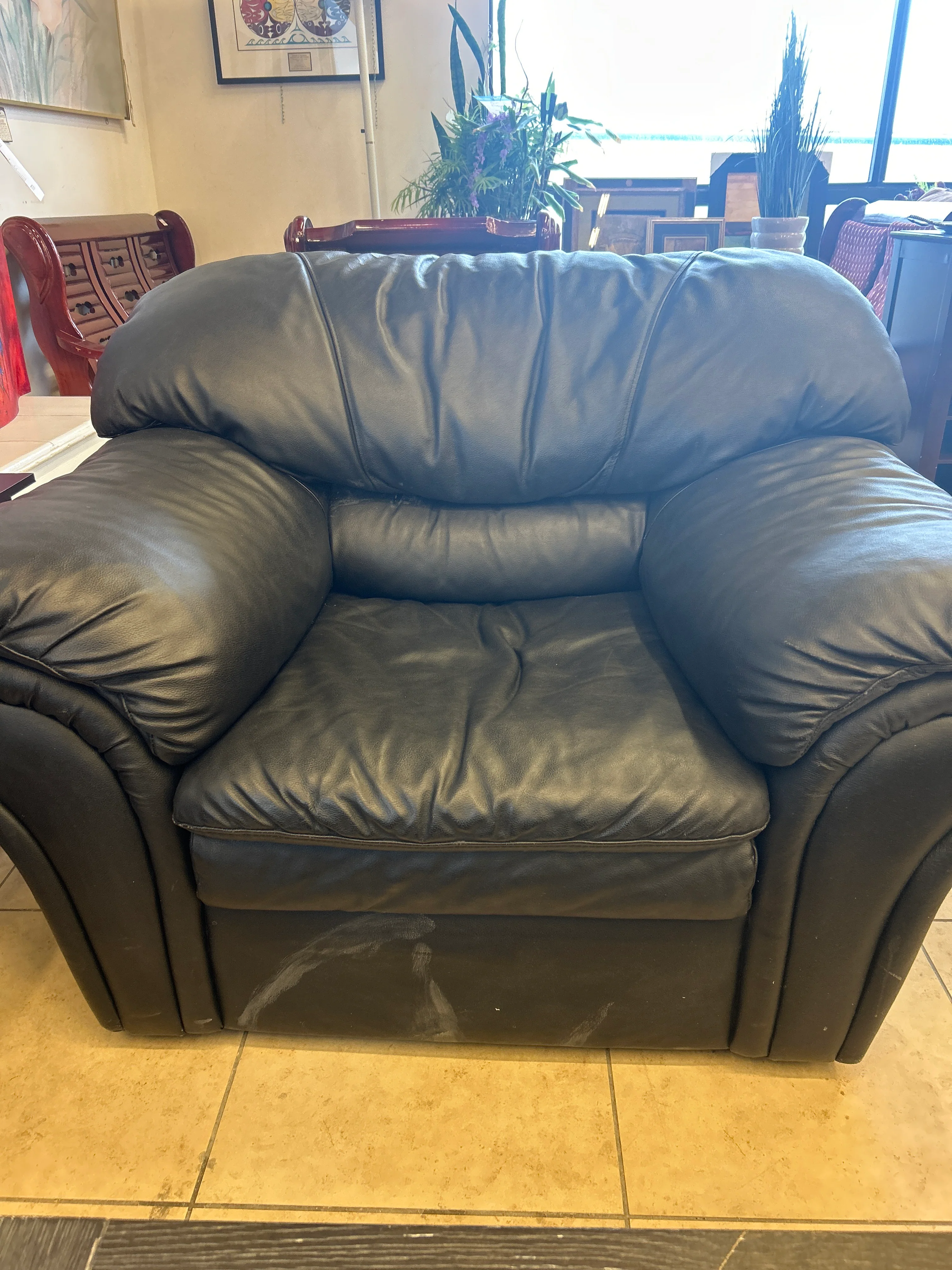 Black Upholstered Faux Leather Armchair Sofa