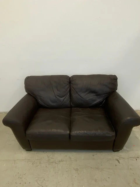 Brown 2-Seater Leather Sofa - Image 2