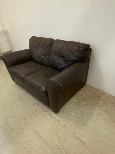 Brown 2-Seater Leather Sofa - Image 3