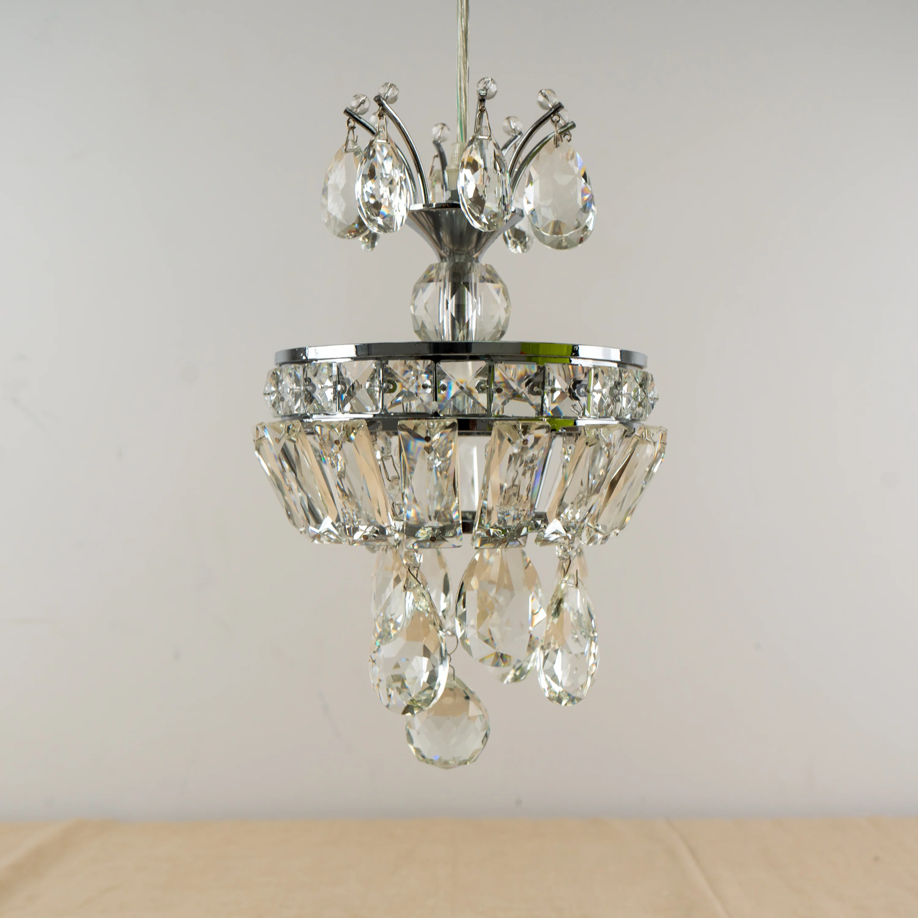 Crystal Lotus Flower Chandelier - 4.75" W x 34.25" H x 4.75" D