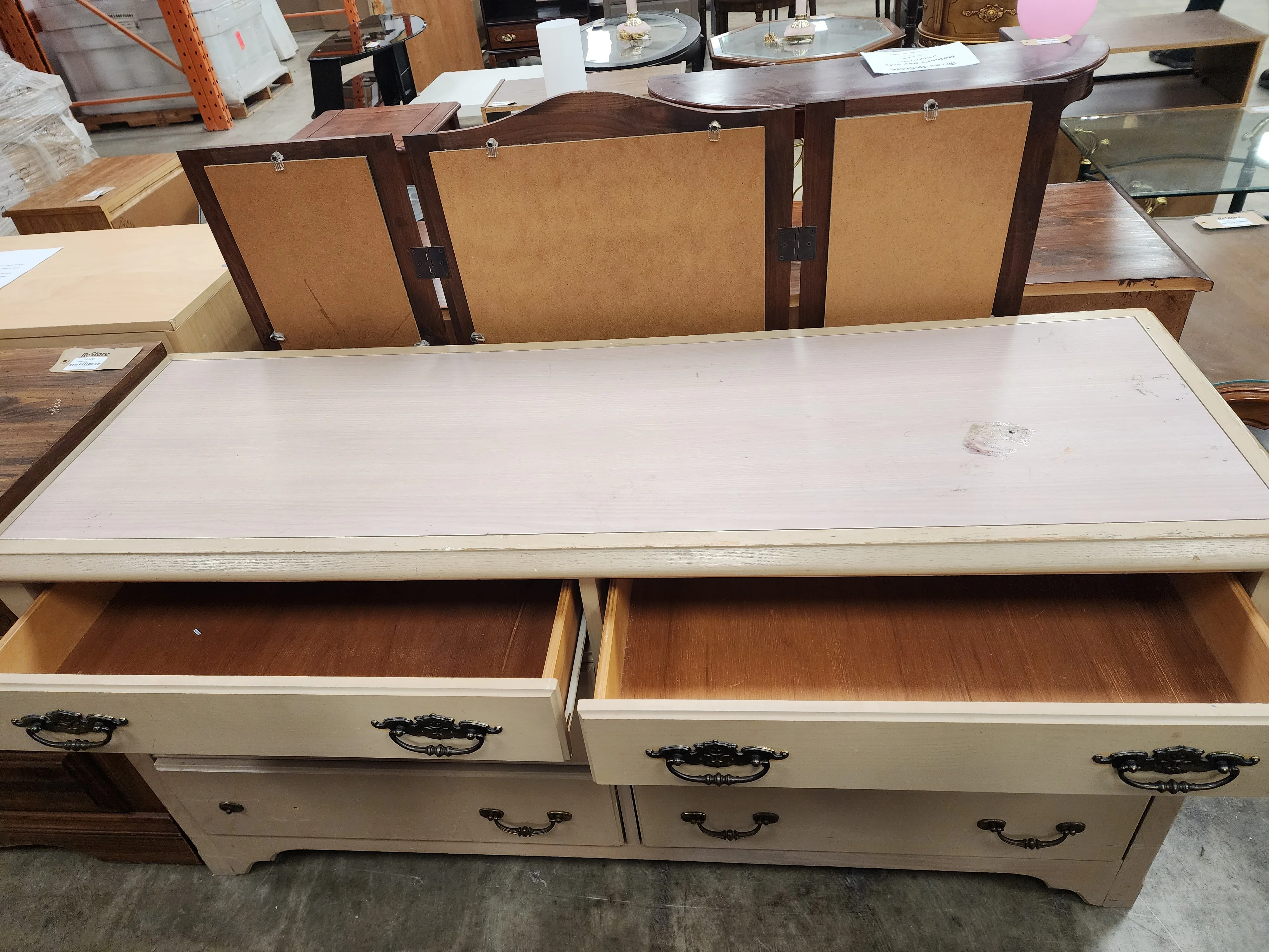 Cream & Pink Wooden 6 Drawer Dresser - Image 4