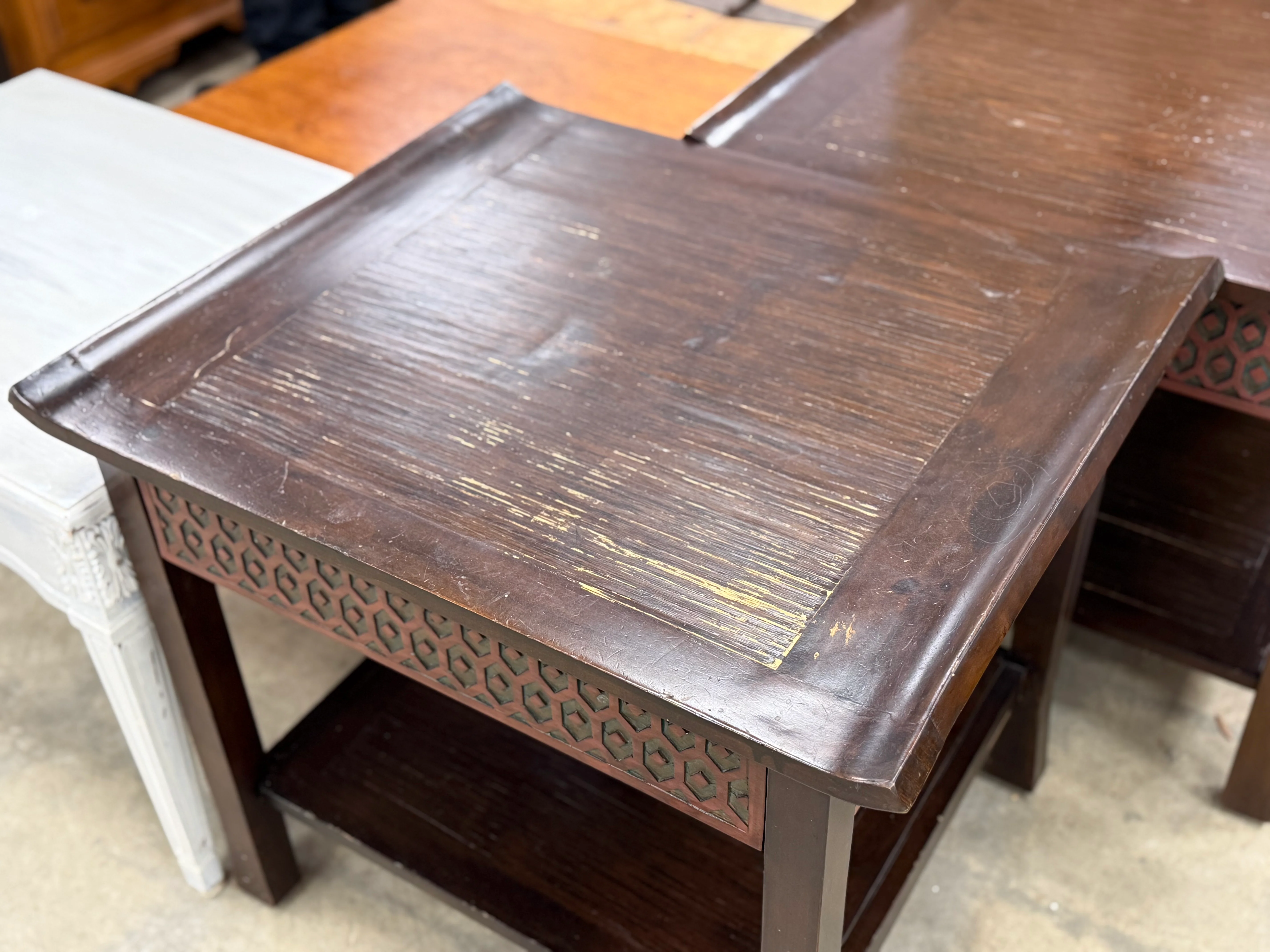 Dark Coffee Brown Geometric Side Table - Image 3
