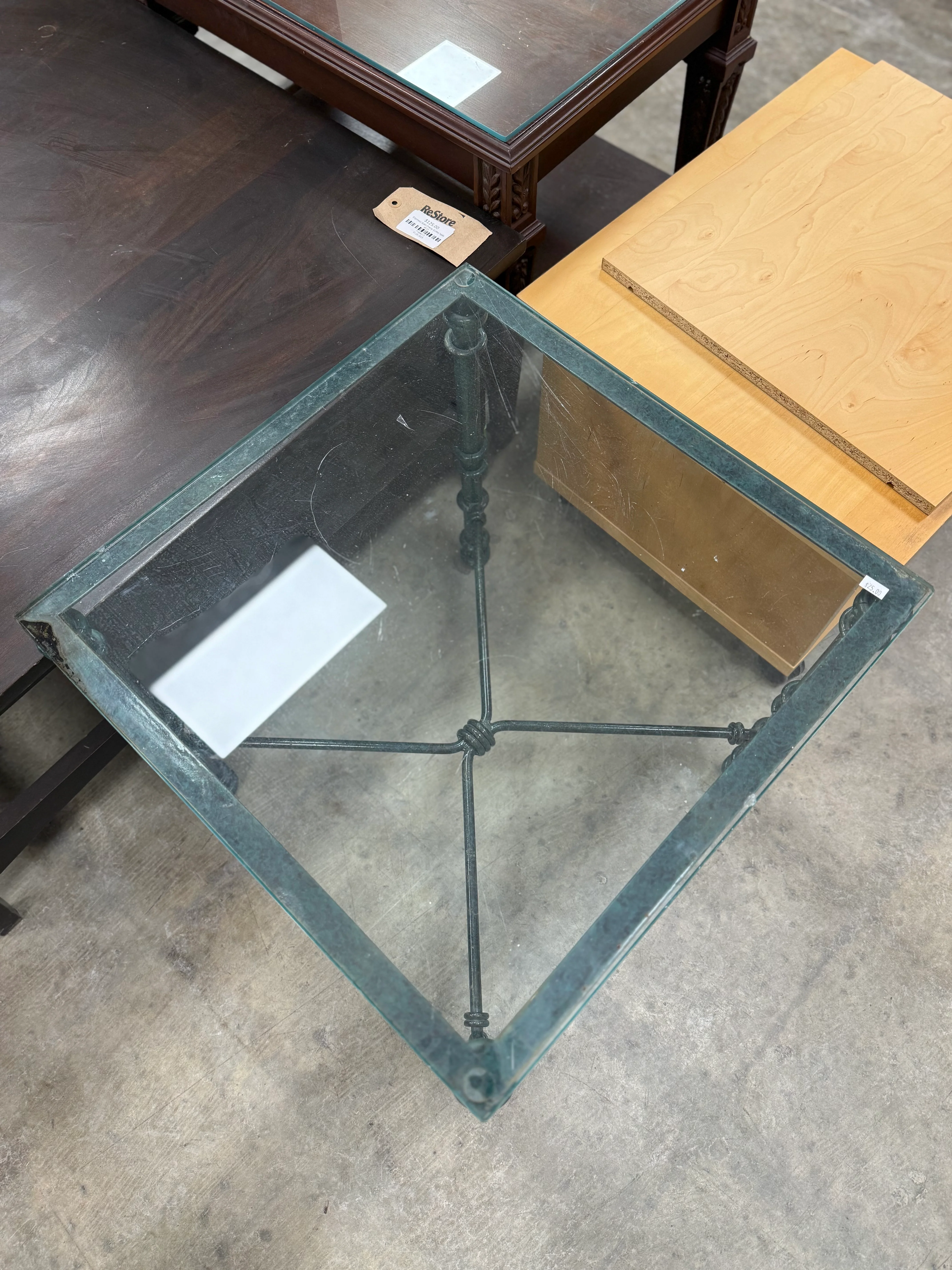 Dark Teal Glass-top Square Side Table - Image 3