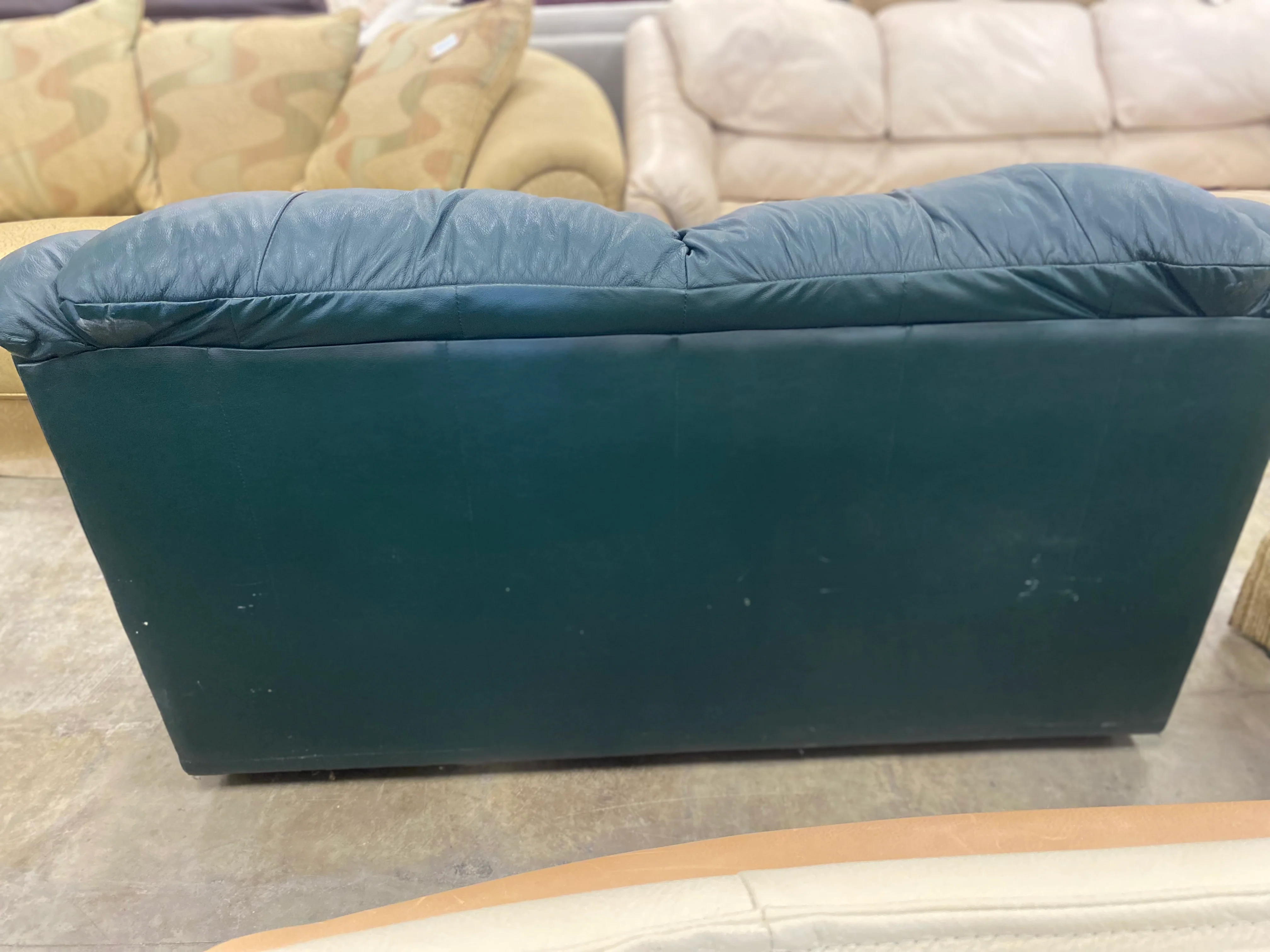 Forest Green Leather Loveseat - Image 4