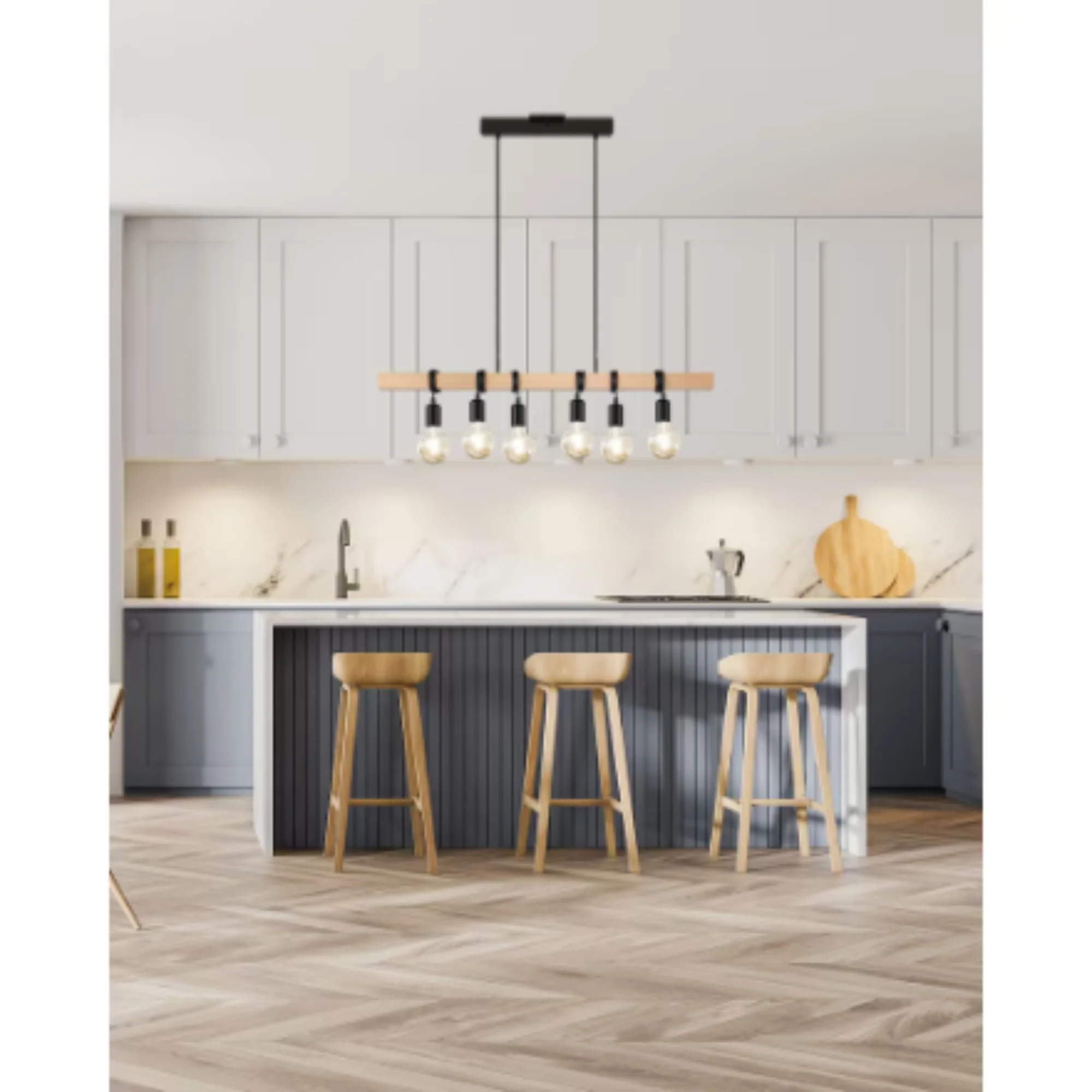 Kingswood 6-Light Pendant in Wood and Black Finish (204679A) - Image 3