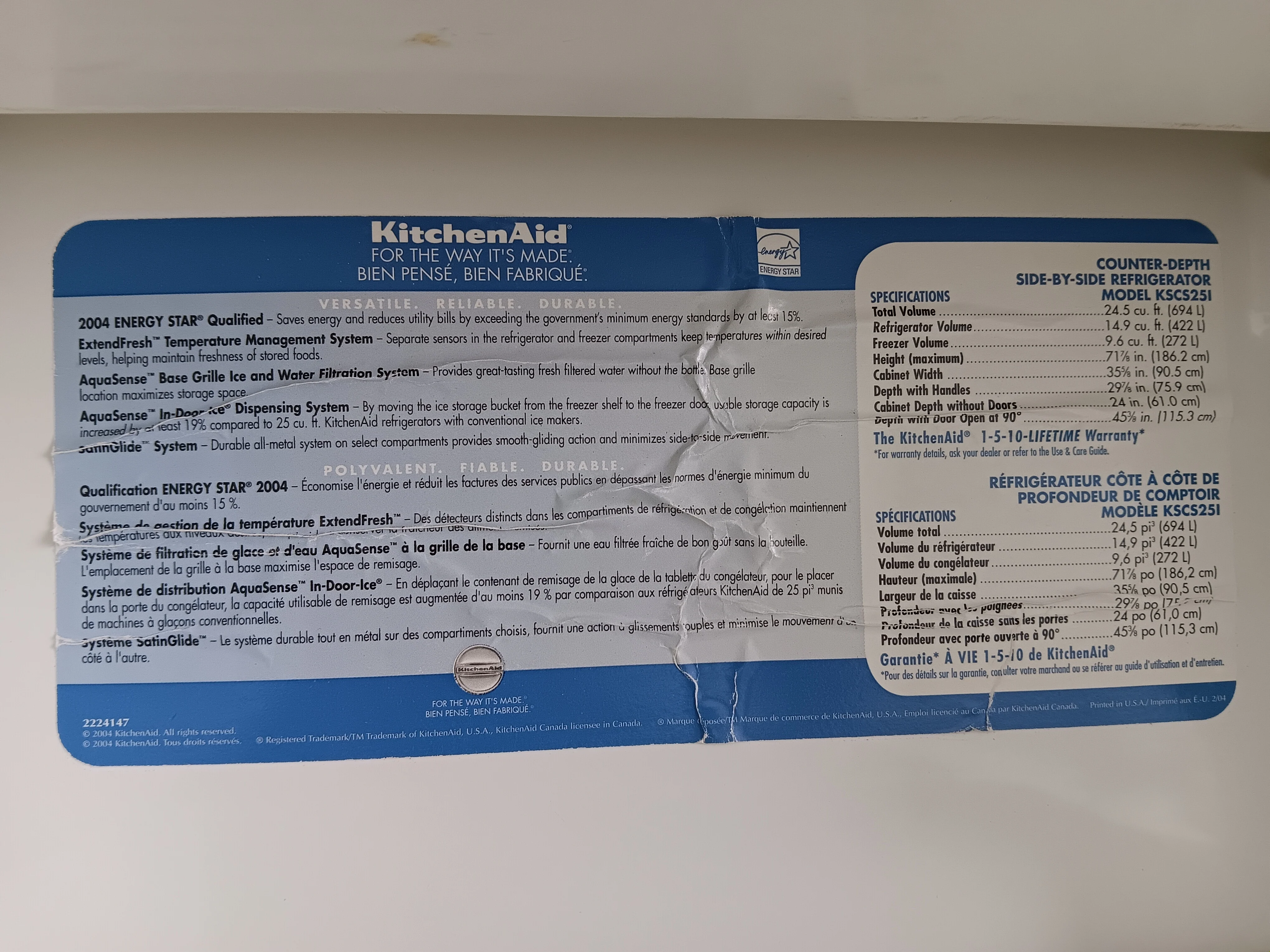 Kitchen AID Fridge / Frezeer with Ice & Water - Image 8