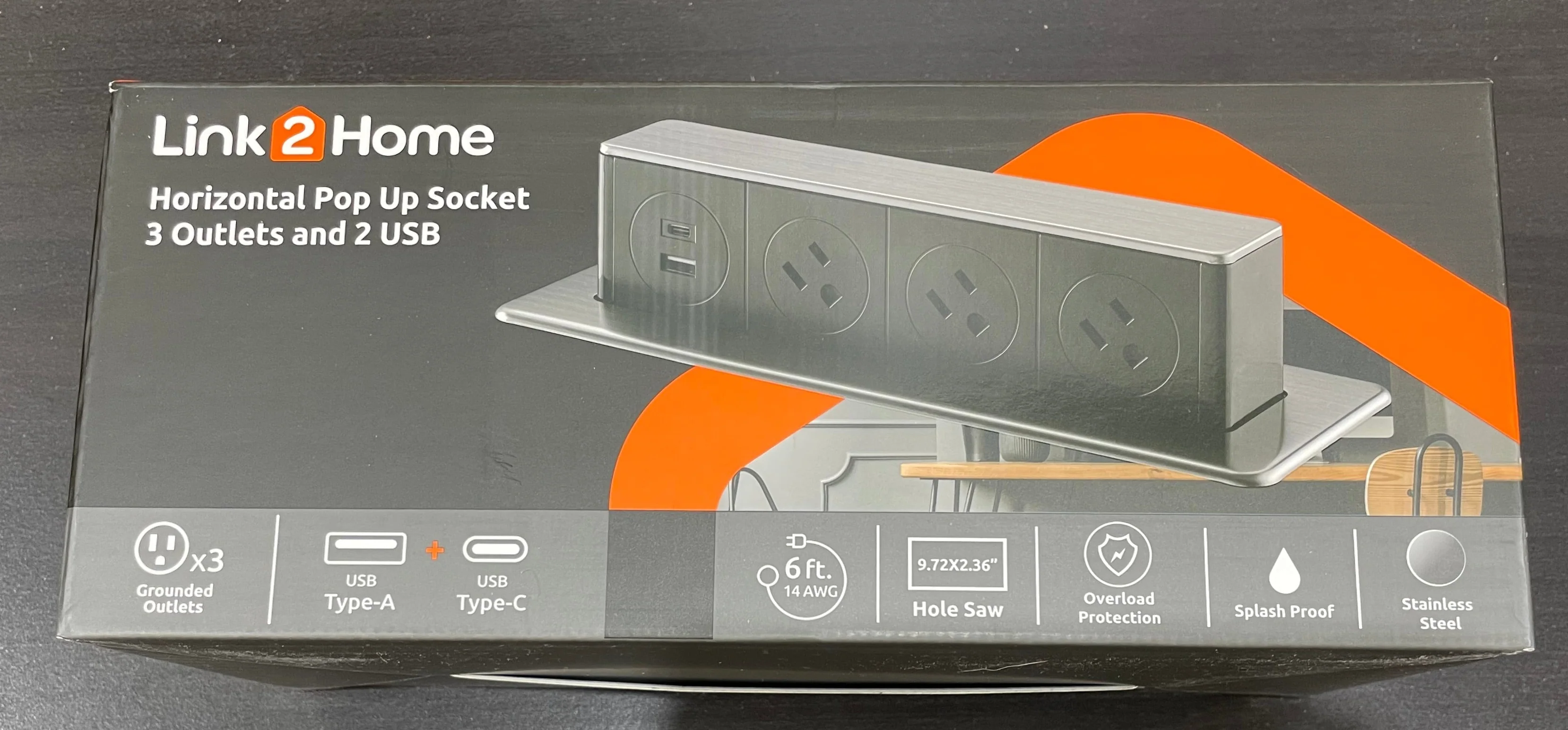 Link2Home Horizontal Pop Up Socket - 3 Outlets 2 USB - Image 2