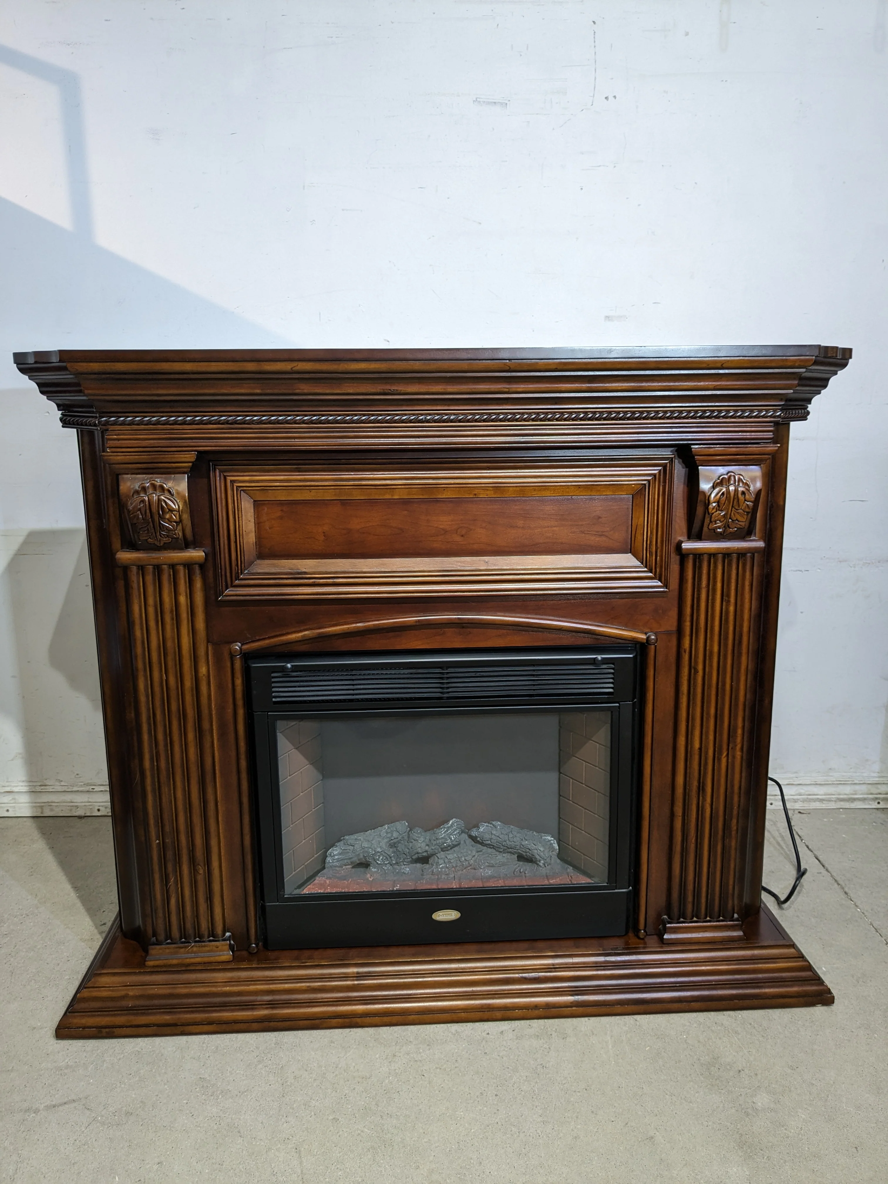 Mahogany Finish Fireplace Mantel w/ Coleman Electric Fireplace - Image 2
