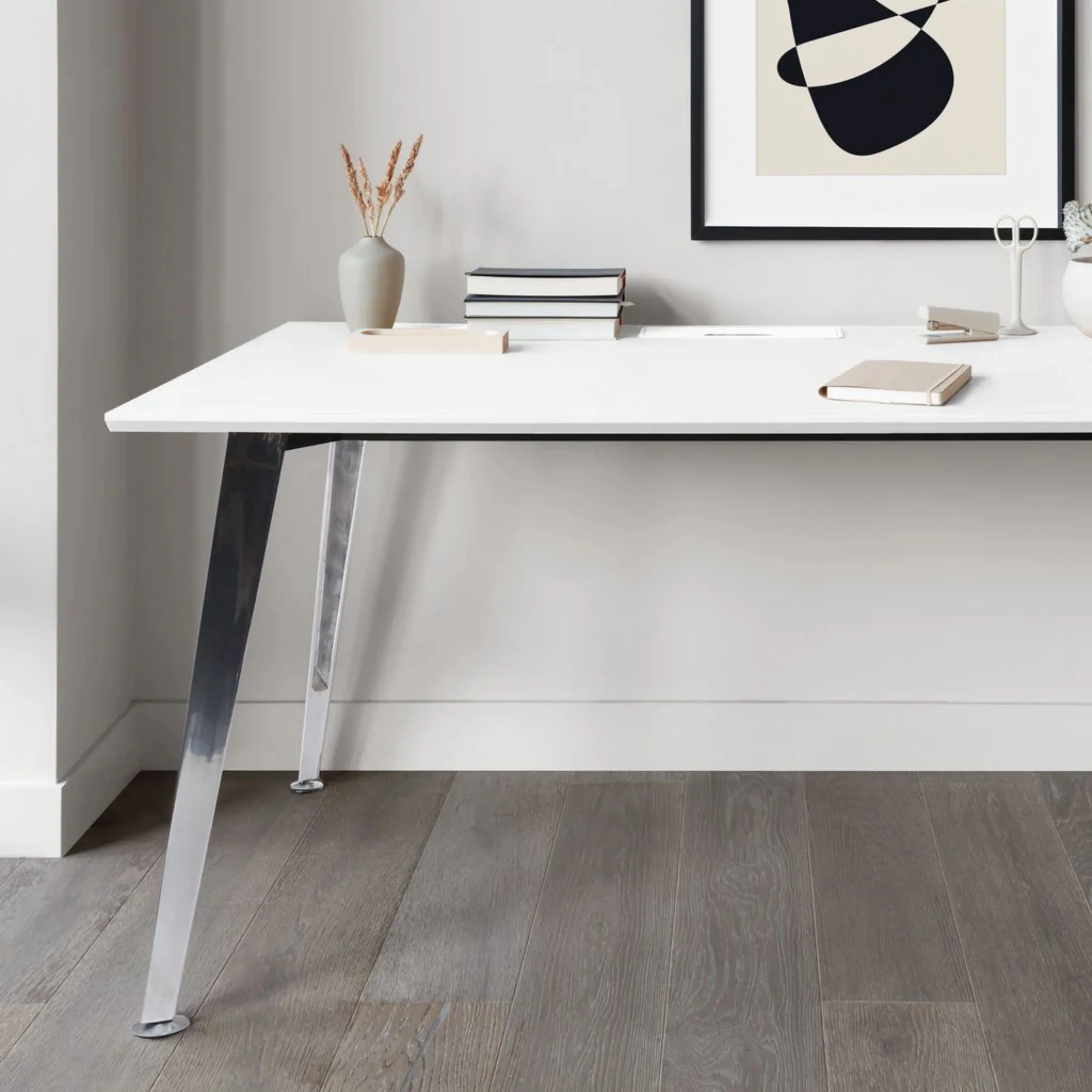 48-Inch Wide Team Office Desk in White Top with Mirror Legs - 3 boxes - Image 3