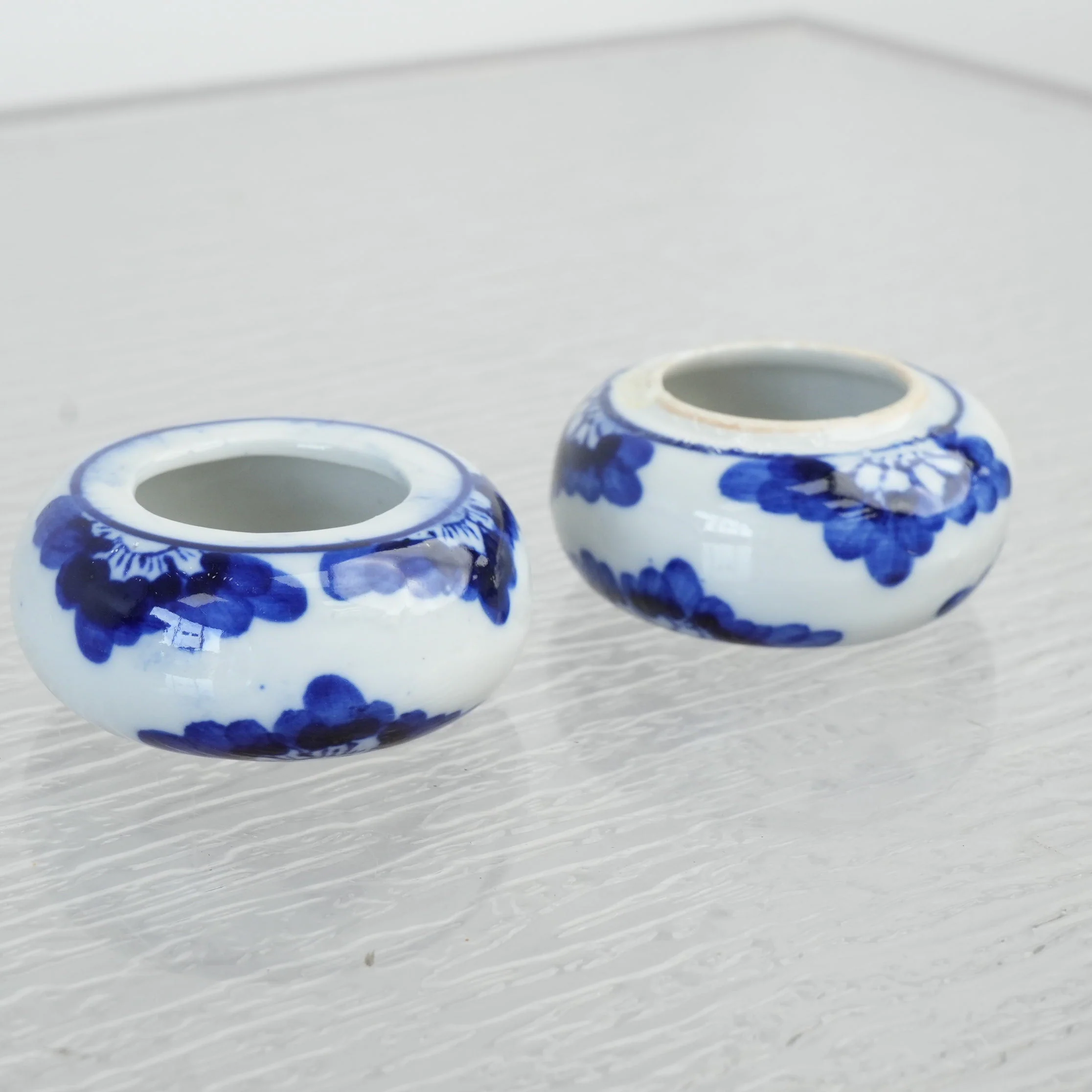 Vintage Chinese Blue and White Porcelain Napkin Ring - Set of 2