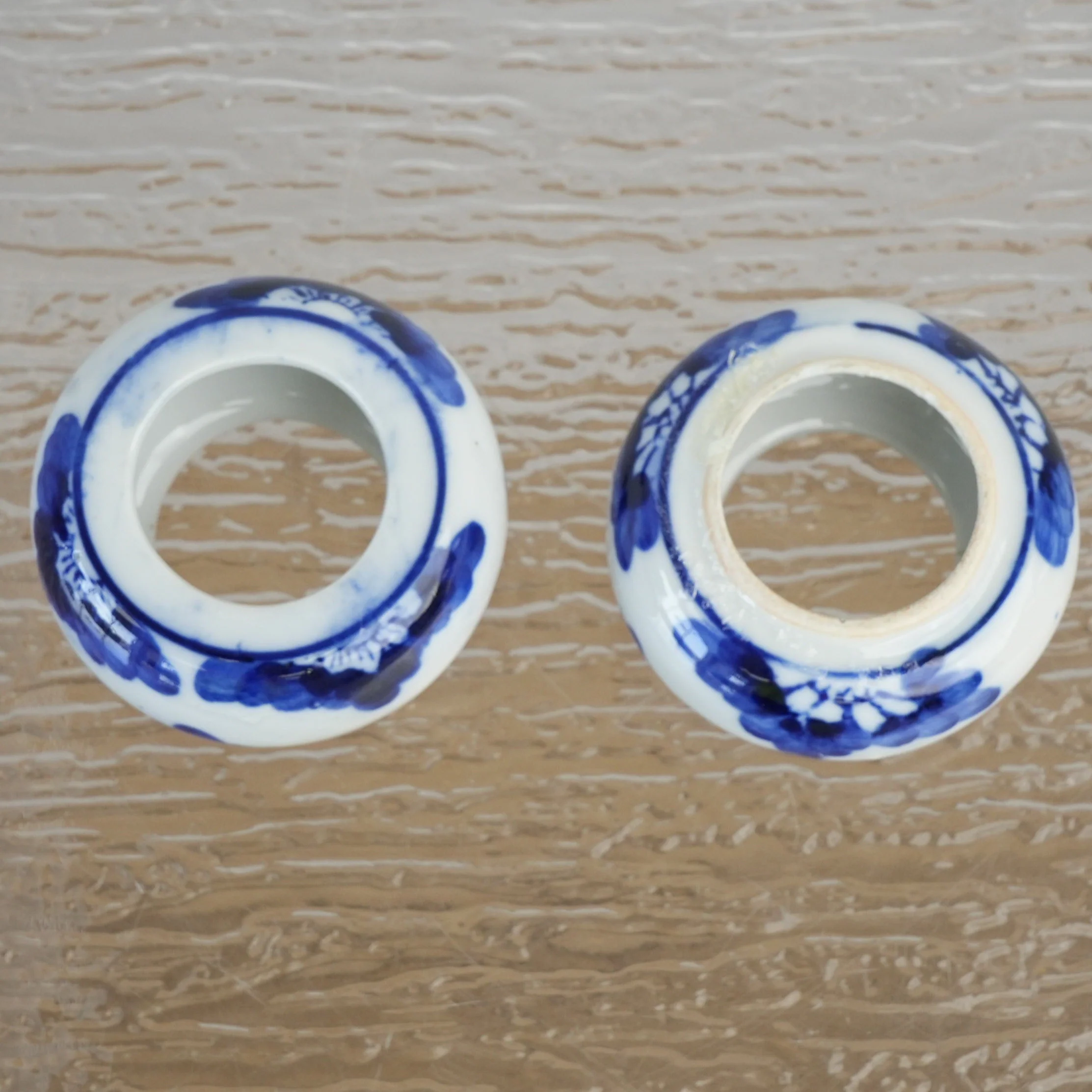 Vintage Chinese Blue and White Porcelain Napkin Ring - Set of 2 - Image 2