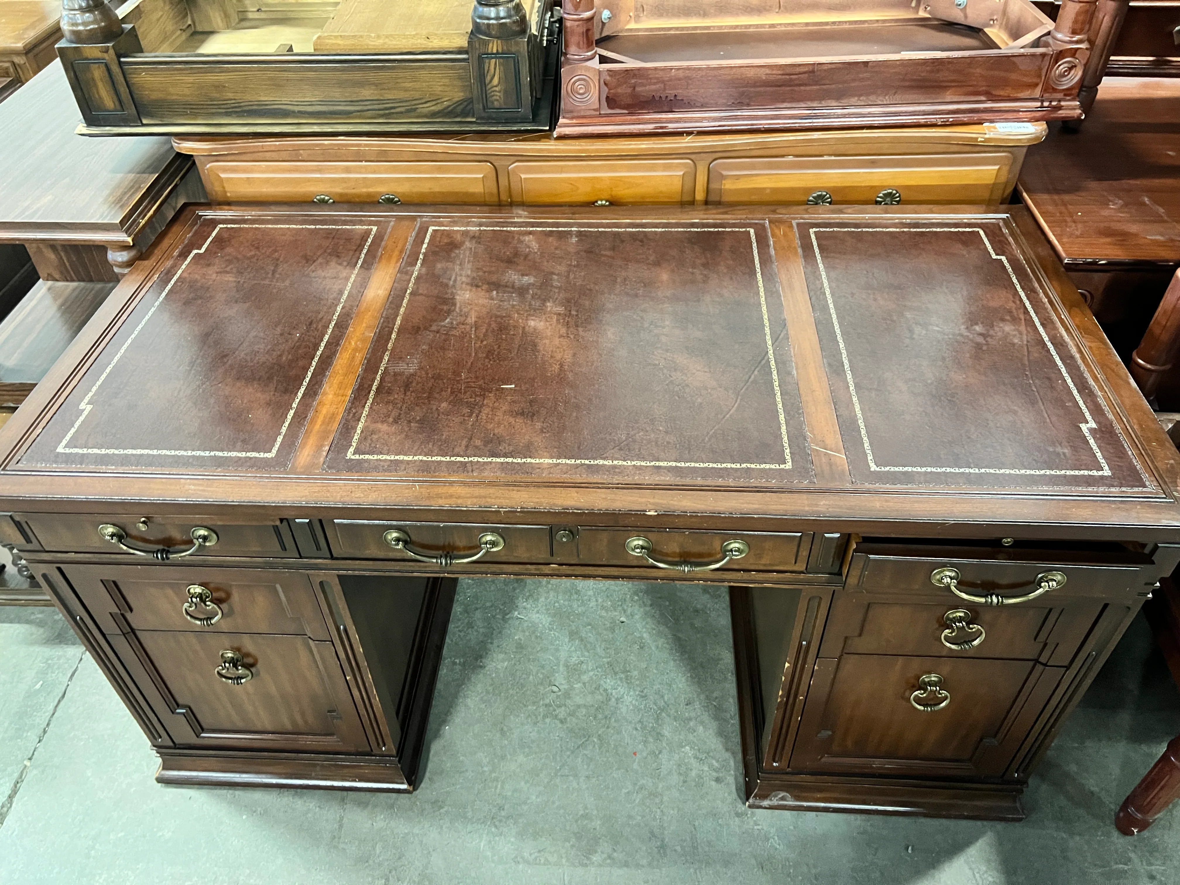 Vintage Dark Brown Double-Pedestal Partners Desk - Image 2